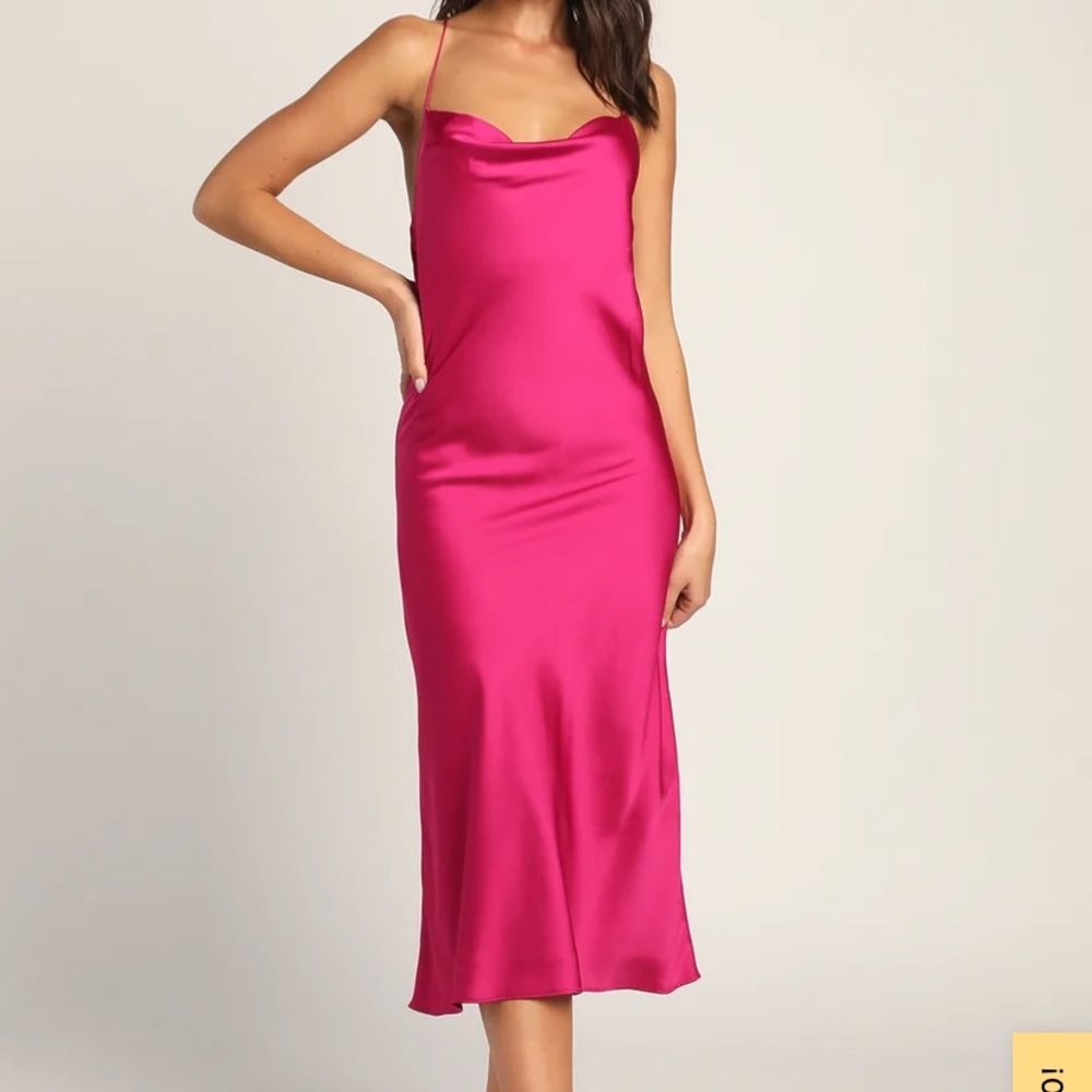 Lulus Enchant the Night Magenta Satin Cowl Back Midi Dress